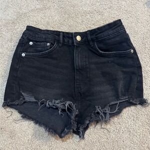 Zara Black Frayed Denim Shorts